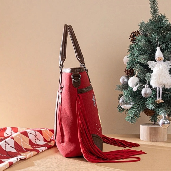 Montana West Festive Red and Brown Tote - Picture 4 of 5